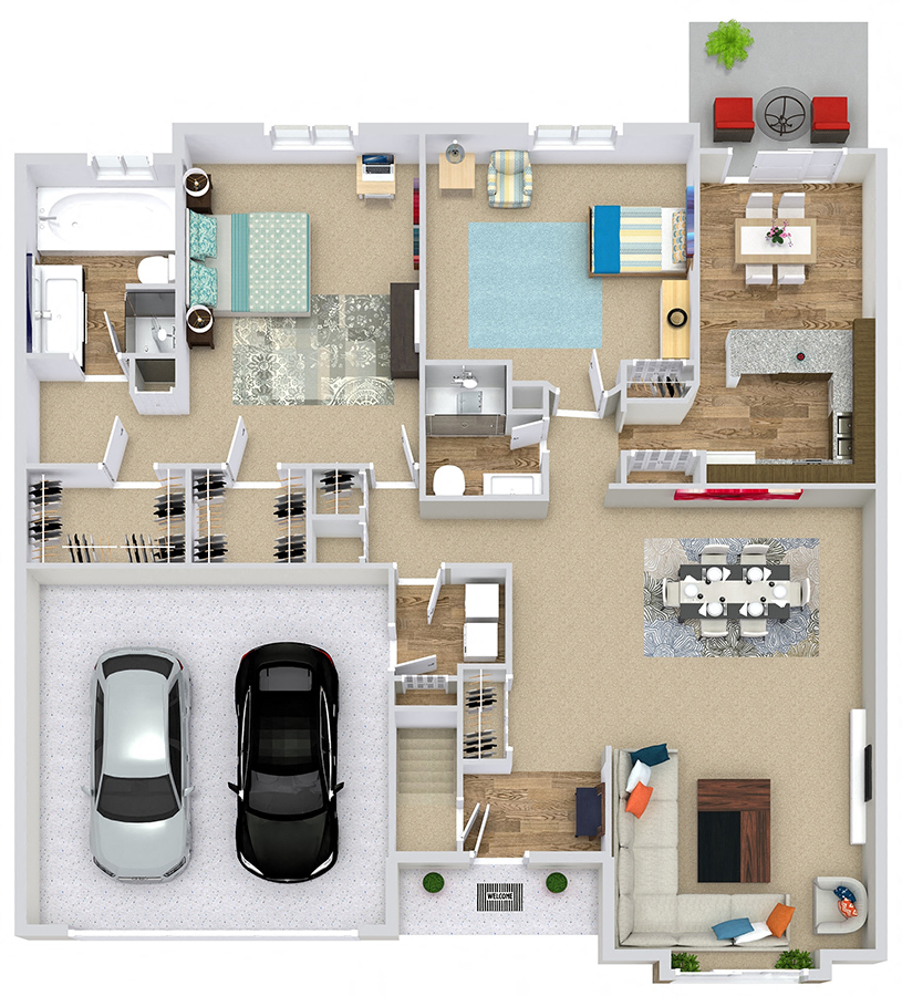 Floor plan for 2 beds, 2 baths, 1800 sqft